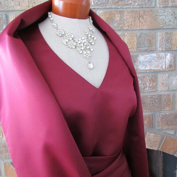 EVENING GOWN, 16, HALTER TOP + ELEGANT STOLE + LONG SKIRT -  BURGUNDY 3-PIECE - Picture 5 of 8